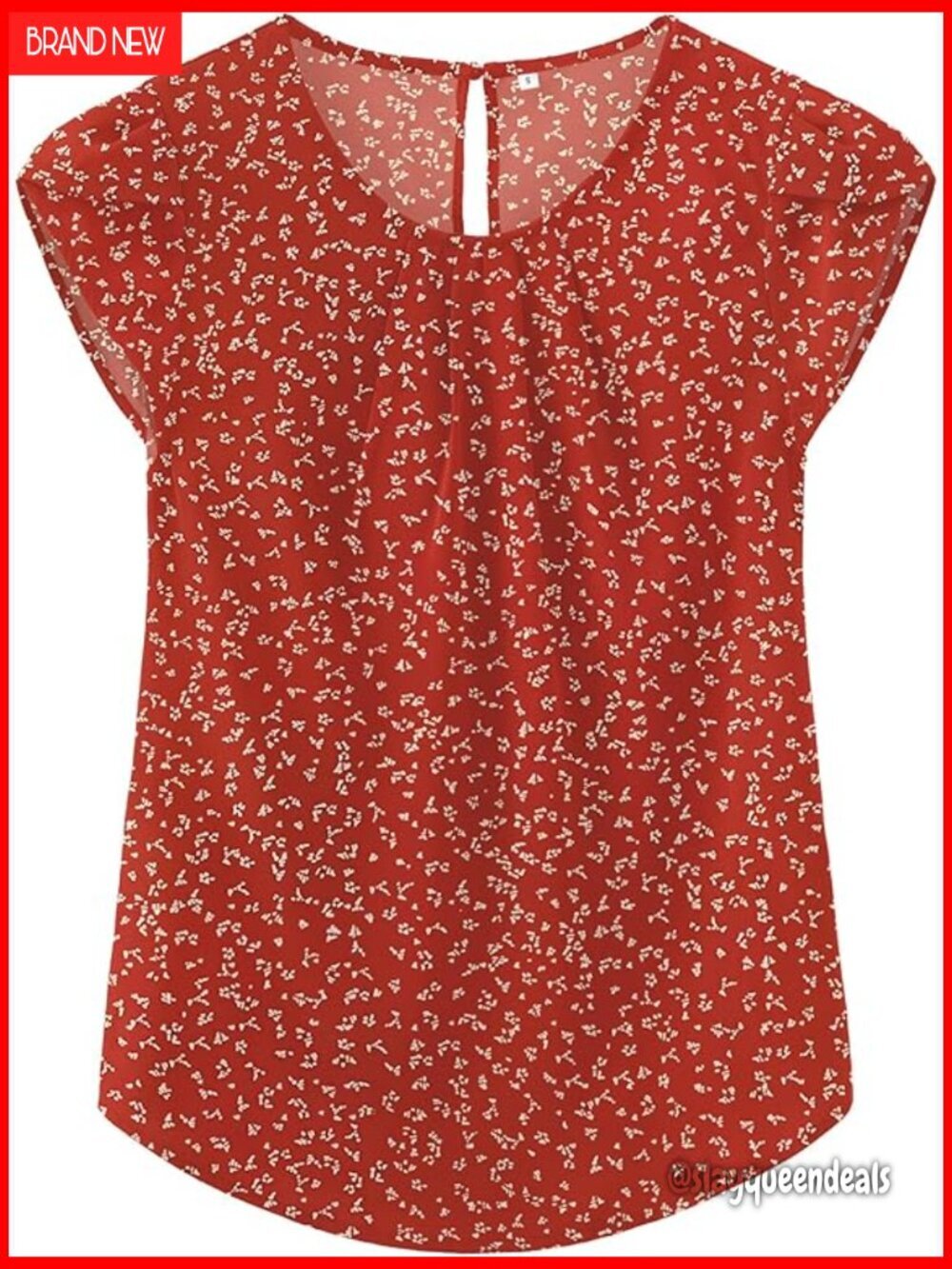 Pleated Chiffon Blouse with Keyhole Back Cap Sleeve Loose Fit